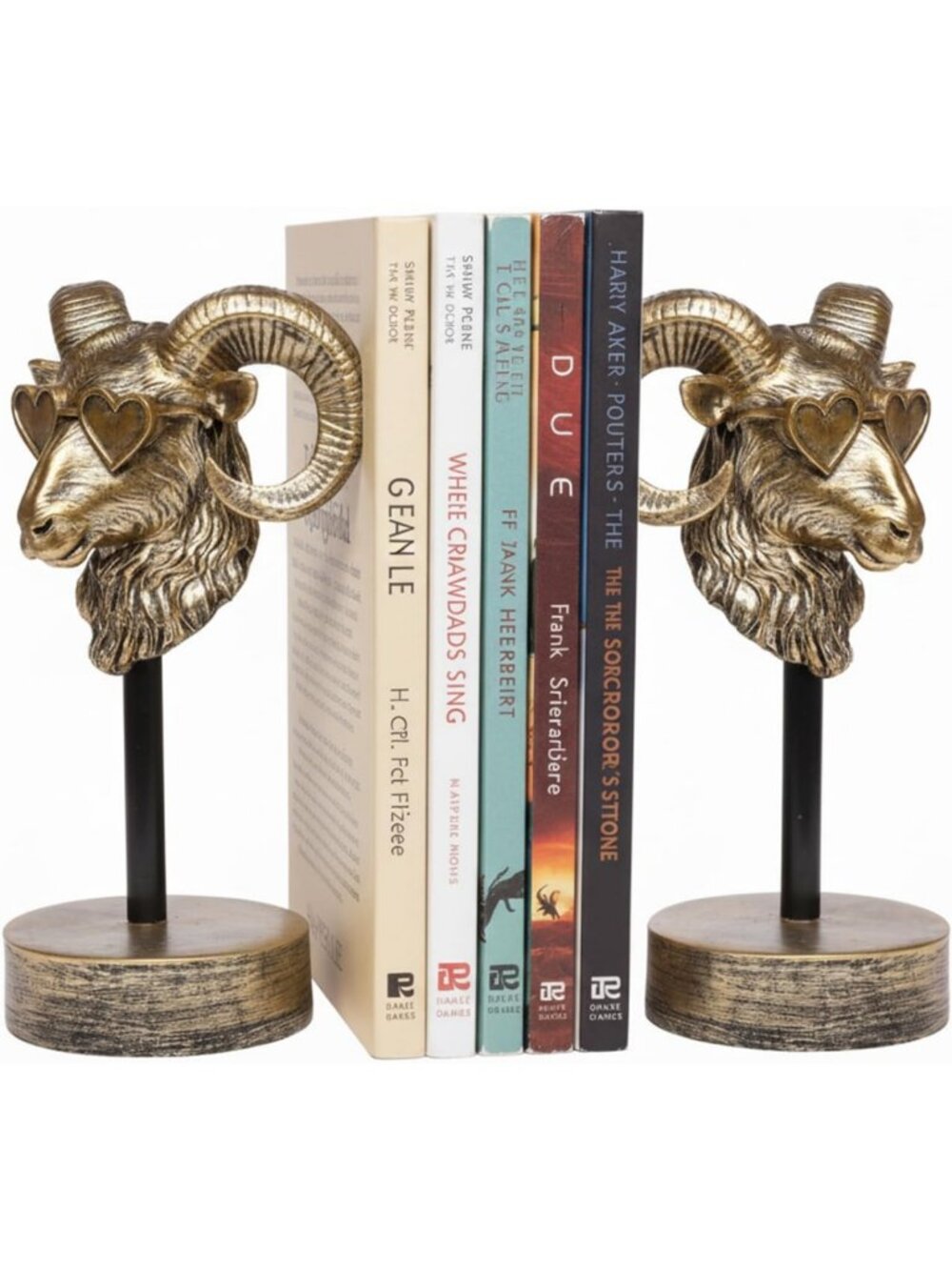 Vintage Golden Bighorn Sheep Bookends - Heavy Duty Resin Shelf Decor, Creative